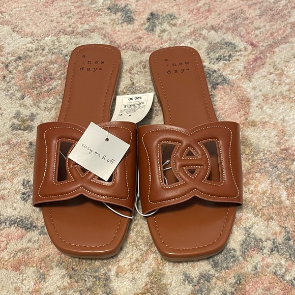 a new day Shoes - a new day Tan Brown Slide Sandals with Cutout Strap - Women's
